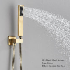 Brushed Golden Bathroom Shower Faucet Concealed Install 2 Way Rainfall Shower Set Wall Mounted Shower System Hot Cold Mixer Tap