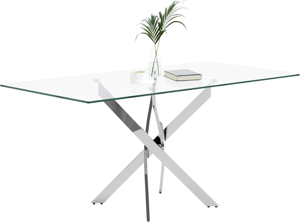 Modern 47" Tempered Glass Dining Table with Chrome Legs – Sleek & Sturdy for Kitchen & Office