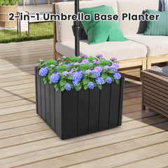 2-in-1 Outdoor Umbrella Base Planter w/Flower Box 4 Rolling Wheels 88 LBS Capacity