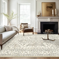 8x10 Area Rugs for Living Room, Stain Resistant Neutral Washable Rugs for Dining Room, Vintage Non-Slip Thin Large