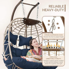 Double Egg Chairs for Outside Navy 2 Person Egg Swing Chair with Stand Oversized Swing Chair,  Hammocks