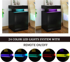 Nightstand Set of 2 with LED Lights,Night Stand with Storage Cabinet for Bedroom,Bedside Table with LED, White