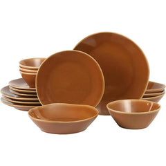 Oprah's Favorite Things - Santorini Mist Double Bowl Terracotta Reactive Glaze Plates and Bowls Dinnerware Set - Amber