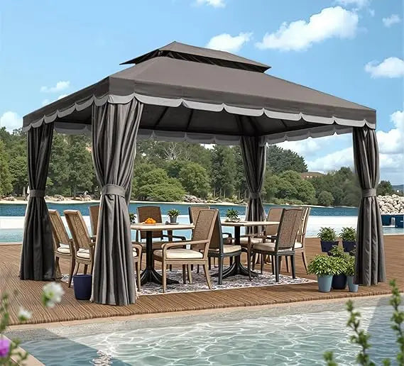 10x13 Outdoor Gazebo for Patio, Gazebo Canopy Tent with Mosquito Netting & Curtains, Party Tent Shelter with Waterproof Sunshade