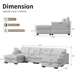 Corduroy Sofa Couch with  Pillows, Seat Convertible U Shaped Sofa Couch with Storage and Chaise for small Apartments