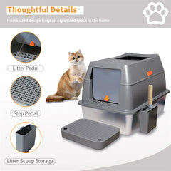 XXL Stainless Steel Cat Litter Box Enclosed Puppy Cat Litter Tray with Lid Large Litter Pan High Wall Side Easy Cleaning Toilet