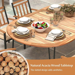 79-Inch Patio Dining Table, Indoor & Outdoor Dining Table w/Umbrella Hole, Acacia Wood Tabletop & Sturdy Metal Legs