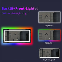 Large Bathroom LED Vanity Mirror RGB Color Changing Backlit Bathroom Mirror Shatterproof Dimmable Anti-Fog led Mirror