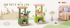 4-in-1 Cactus Cat Tree for Indoor Cat, Small Cat Tower with Large Condo, Scratching Post, Deep Hammock, Cozy Top Perch, Cat Toys