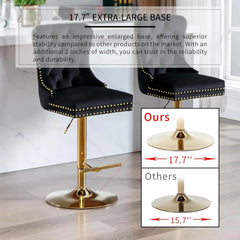 Velvet Swivel Bar Stools Set of 4 with Upholstered Back, Adjustable Counter Height Barstools, Bar Chairs for Home Bar Kitchen
