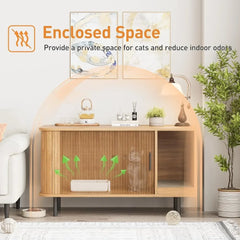 Cat Litter Box Enclosure with Cat Scratch Pad, 37.4" Litter Box Enclosure Furniture Hidden Litter Box, Modern Indoor Cat House