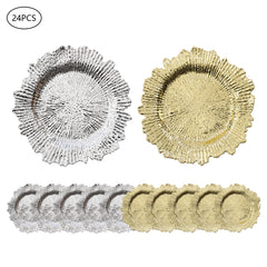 24-Pack Western Style Snowflake Plates, Plastic Gold/Silver, Durable & Elegant for Dining