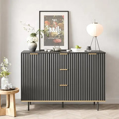 Modern Sideboard Cabinet with Fluted Doors, Gold Legs and Handle - Buffets & Sideboards for Elegant Living Spaces
