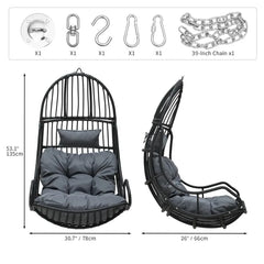 Swing Egg Chair, Indoor/Outdoor Egg Swing Hammock Chair with Iron Chain, Cushion, Headrest, Hanging Egg Chair for Porch, Gray