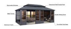 12' X 20' Sunroom, Permanent Hardtop Gazebo Solarium Galvanized Steel Double Roof Aluminum Outdoor Screen House for Patio Deck