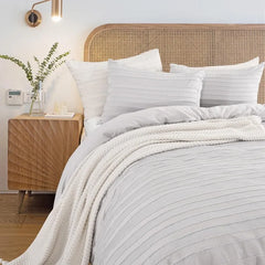 Duvet Cover Queen Size, Navy 3 Pieces Boho Tufted Duvet Cover Set, Soft and Lightweight Microfiber Comforter Cover Set