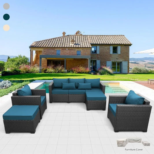 Patio Furniture Set 5-Piece Outdoor Furniture Sets Patio Couch Chairs Ottomans with Anti-Slip Cushions for Comfort and Style