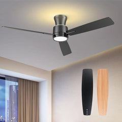 52-Inch Low Profile Ceiling Fans with Lights and Remote, Flush Mount, Night Light Feature, 3 Dual Finish Blades