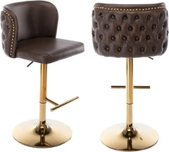 PU Faux Leather Swivel Bar Stools Set of 2 Height Adjustable Kitchen Island Counter Stools Tufted Wingback Dining Stool