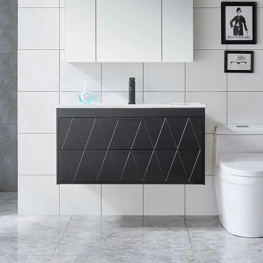 36" Bathroom Vanities Cabinet with Sink Combo, Wall Mounted Floating Cabinet W/Decor Line, Soft-Close System, 2 Extra Big Drawe