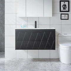 36" Bathroom Vanities Cabinet with Sink Combo, Wall Mounted Floating Cabinet W/Decor Line, Soft-Close System, 2 Extra Big Drawe