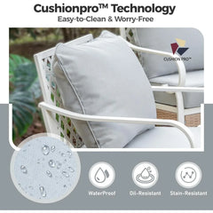 4 Piece Metal Outdoor Patio Furniture Set, Patio Conversation Sets 2-Seater Sofa, 2 Single Sofa and Coffee Table