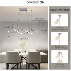 Modern Led Chandelier Dimmable Hanging Ceiling Light, Silver Pendant Light Fixture with Remote Control for Dining Room Kitchen