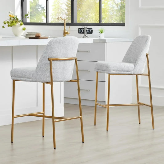Counter Height Bar Stools Set of 2, FSC Certified Metal Barstools for Kitchen Island, 27" H Seat Height,Fabric, White