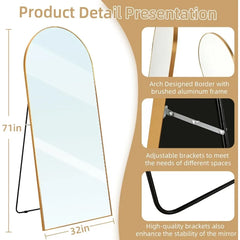 Arched Full Length Mirror, 71x32 Oversized Floor Mirror with Stand, Gold Mirror Full Length, Aluminum Full Body Dressing Mirror