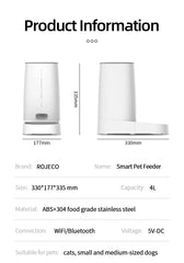 ROJECO Automatic Cat Feeder Pet Smart WiFi Cat Food Kibble Dispenser Remote Control Auto Feeder For Cat Dog Dry Food Accessories