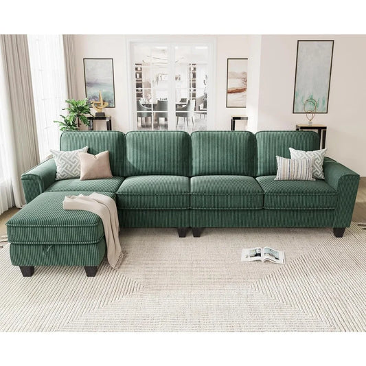 Sectional Sofa Couch for Living Room, 106 Inches L Shaped Couch with Storage, 5 Seater Corduroy Home Sofas, Modern Couches with