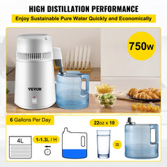 SucceBuy 4L Water Distiller Purifier Filter Dispenser Heating Drinking Bottle Softener 304 Stainless Steel Home Appliance