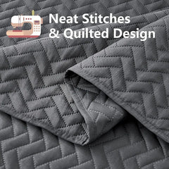 White Quilt Set Queen Size, Lightweight Bedspread Ultrasonic Chevron Pattern Light Coverlet for All Season Comforter Bedding