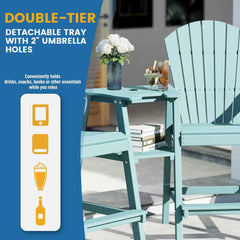 Tall Adirondack Chairs Set of 2,Recycled Poly Balcony Chair with Double Connecting Tray Patio Stools Weather Resistant