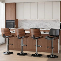 Swivel Bar Stools Set, Adjustable Bentwood Barstools for Kitchen Counter, Modern PU Leather Upholstered Bar Chair with Back