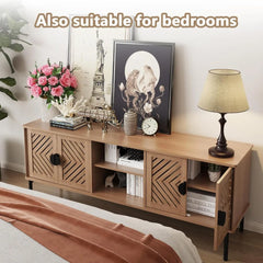 63'' TV Stands for Living Room, TV Console with 2-Layer Shelves, Modern Entertainment Center Television Stands with Storage, Wo