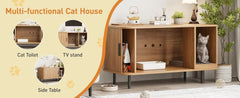 Cat Litter Box Enclosure with Cat Scratch Pad, 37.4" Litter Box Enclosure Furniture Hidden Litter Box, Modern Indoor Cat House