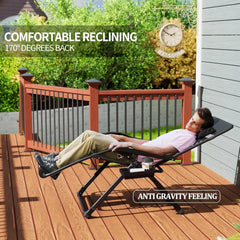 Outdoor Folding Recliner with Pillows Cup Holder Foot, Oversized Zero Gravity Chair 33In XXL Patio Reclining Chair with Cushion.