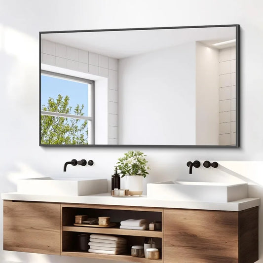 Bathroom Mirror for Wall, 55x36 Inch Rectangle Mirrors with Metal Frame, Modern Vanity Wall Mirror Decor for Entryway Hangs,
