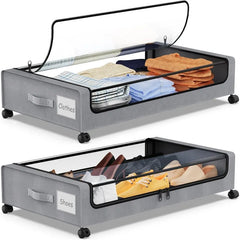 Under Bed Storage with Wheels,  Under Bed Storage Containers, Under The Bed Storage Organizer with Clear Lids - Rolling Drawers