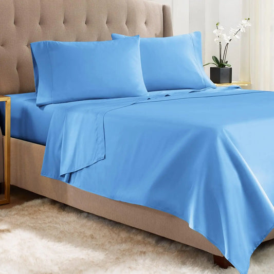 Size - Double Brushed Microfiber Queen Size Sheets - Hotel Luxury Calm Blue Queen Bed Sheets Set, with 4 Corner Elastic Straps