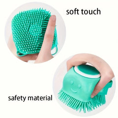 Pet Bath Brush with Soap and Shampoo Dispenser Soft Silicone Bristles Bath Brush Suitable for All Dogs Cats Shower