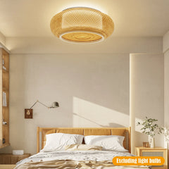 16"Vintage Woven Bamboo Ceiling Lights Rattan Flush Mount Ceiling Light Wicker Basket Light Art Bamboo Light Handmade
