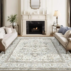 8x10 Area Rugs for Living Room, Stain Resistant Neutral Washable Rugs for Dining Room, Vintage Non-Slip Thin Large