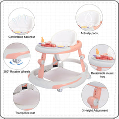 UBRAVOO Foldable Baby Walker with O-shaped legs & multi-function Rollover prevention, 6-18 Months, Adjustable Height, Music Toy
