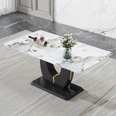 67” Modern Dining Table – Rectangular Faux Marble Kitchen Table for 6