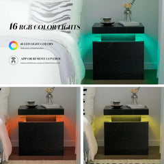 Nightstand LED Bedside Table for Bedroom Modern Night Stand with 2 Wood Drawers End Side Table for Bedroom