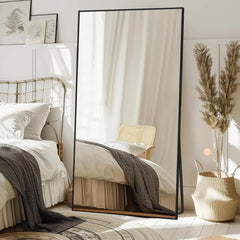 Full-length Mirror, 76.4 "x37" Black Oversized Tempered Floor Mirror with Stand, Full-length Vanity Mirror Suspended or Tilted,