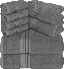 8 Piece Premium Towel Set, 2 Bath, 2 Hand, and 4 Washcloths, 100% Ring Spun Cotton, Highly Absorbent Towels for Bathroom