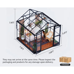 Aluminum Polycarbonate Greenhouse with Ventilation and Rain Gutter, Double Swing Doors with Hook, Greenhouses